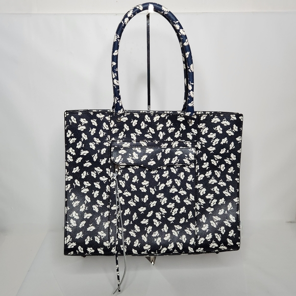Rebecca Minkoff Blue White Floral MAB Saffiano Leather Tote Bag - Picture 1 of 16